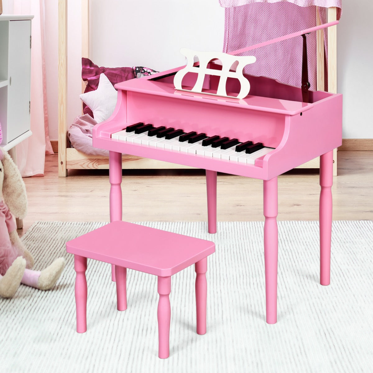 30-Key Classical Learn-to-Play Musical Instrument Toy with Music Stand and Solid Wood Legs-Pink