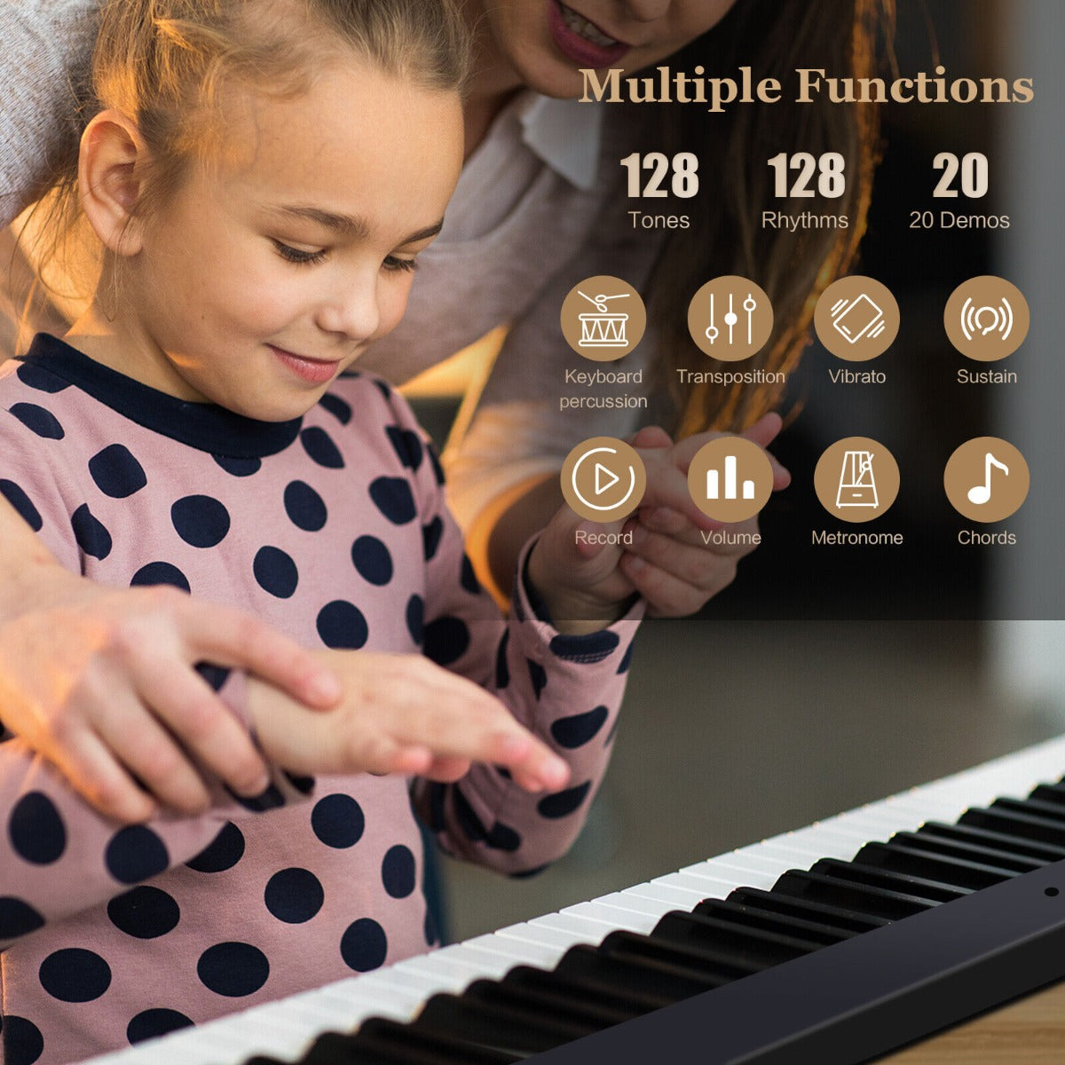 88-Key Foldable Full-Size Semi-Weighted Digital Piano Keyboard with MIDI-Black