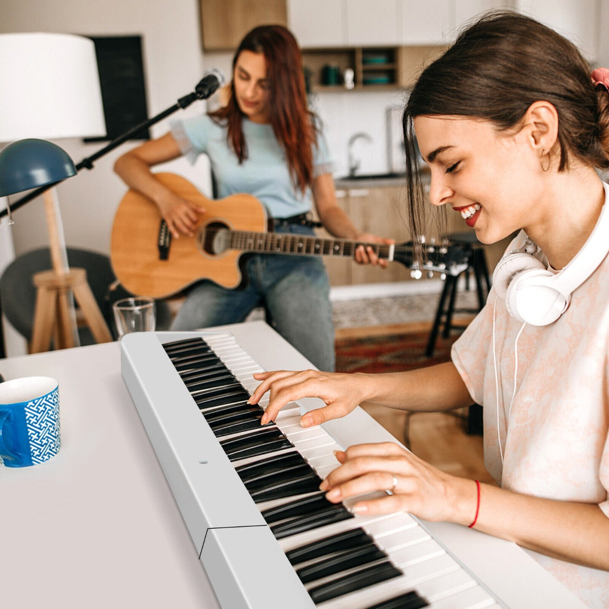 88-Key Foldable Full-Size Semi-Weighted Digital Piano Keyboard with MIDI-White