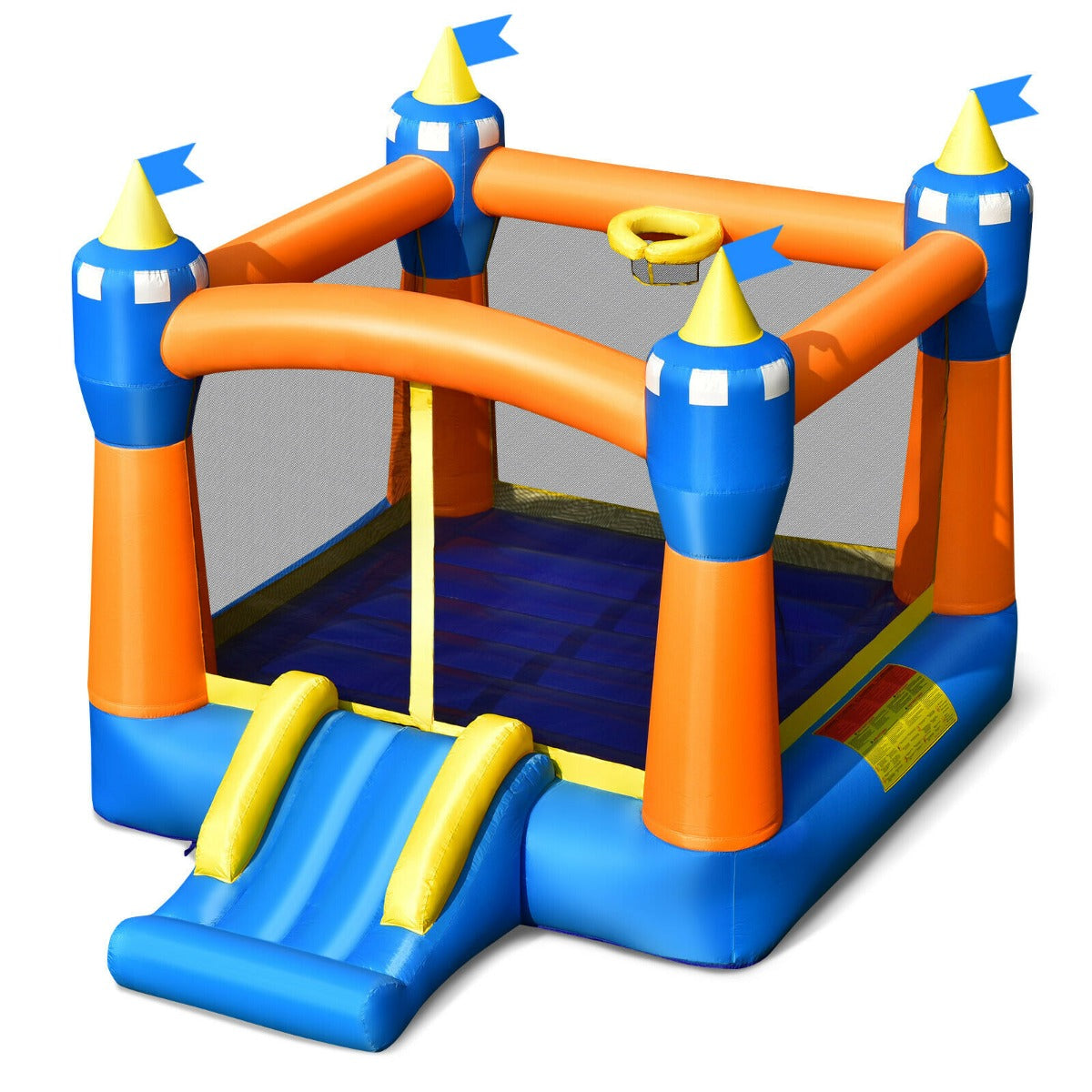 Kids Cute Castle Jumping Bouncer with Basketball Rim and Slide