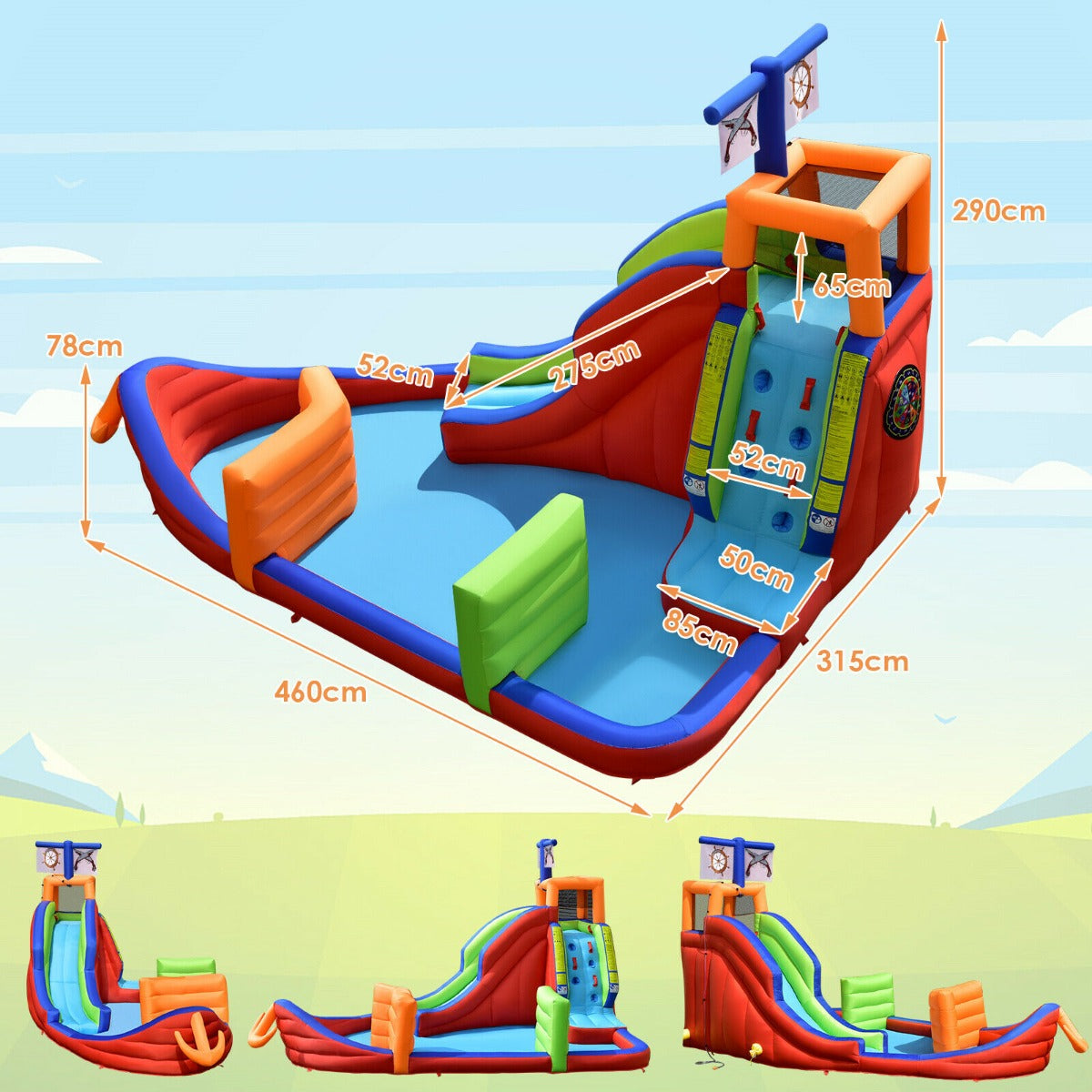 Inflatable Pirate Ship Water Slide with Splash Pool for Kids