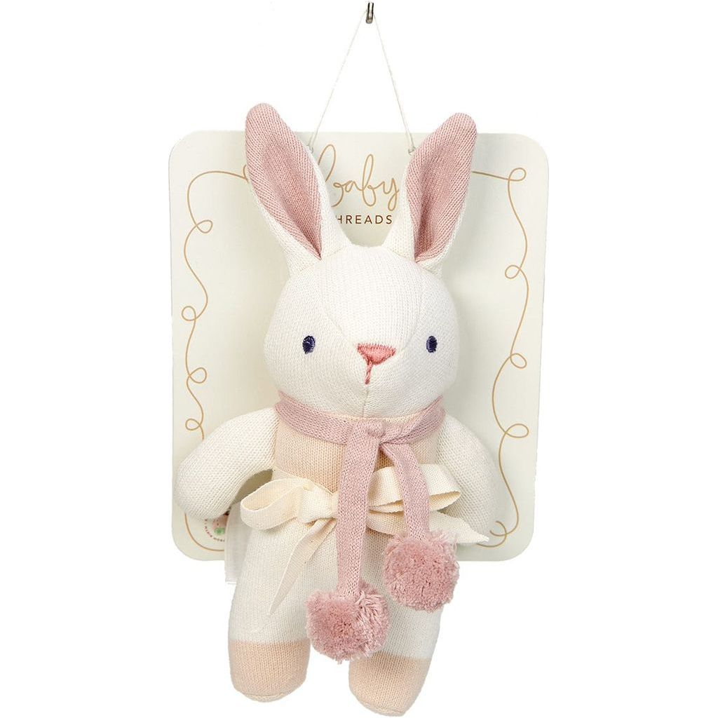 ThreadBear Baby Comforter, Rattle & Doll Bundle in Cream rabbit close up