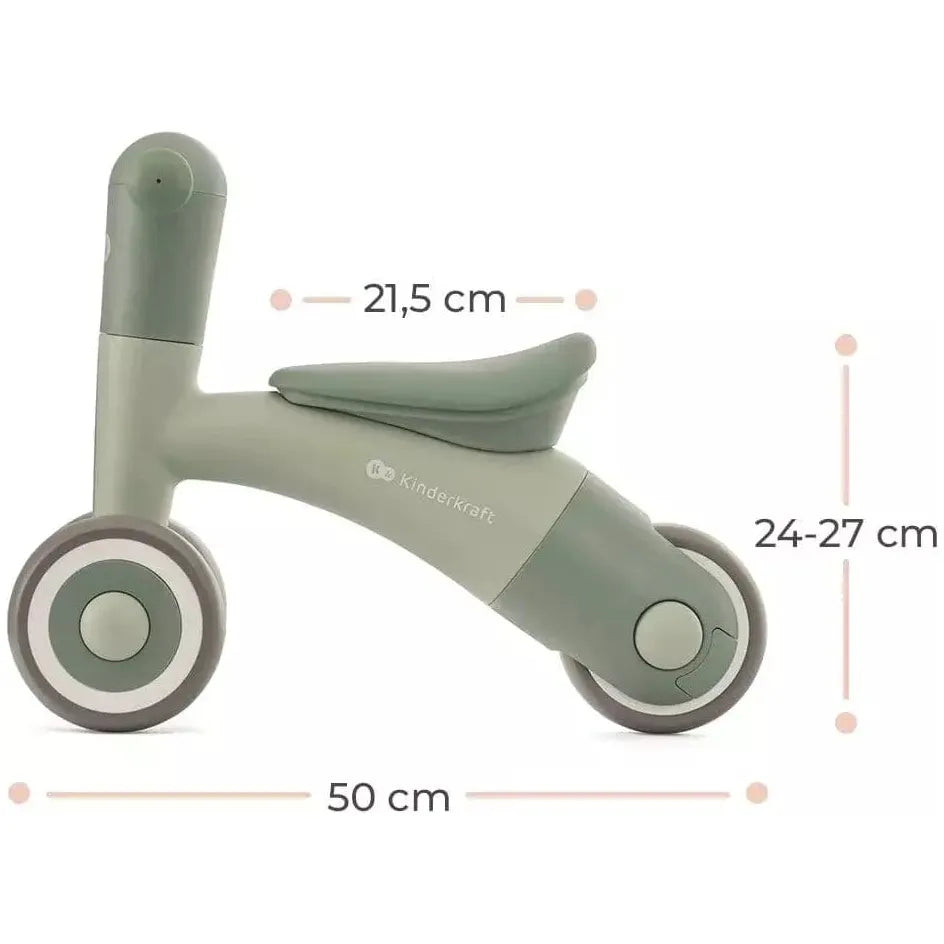 Green Kinderkraft Minibi Tricycle side dimensions