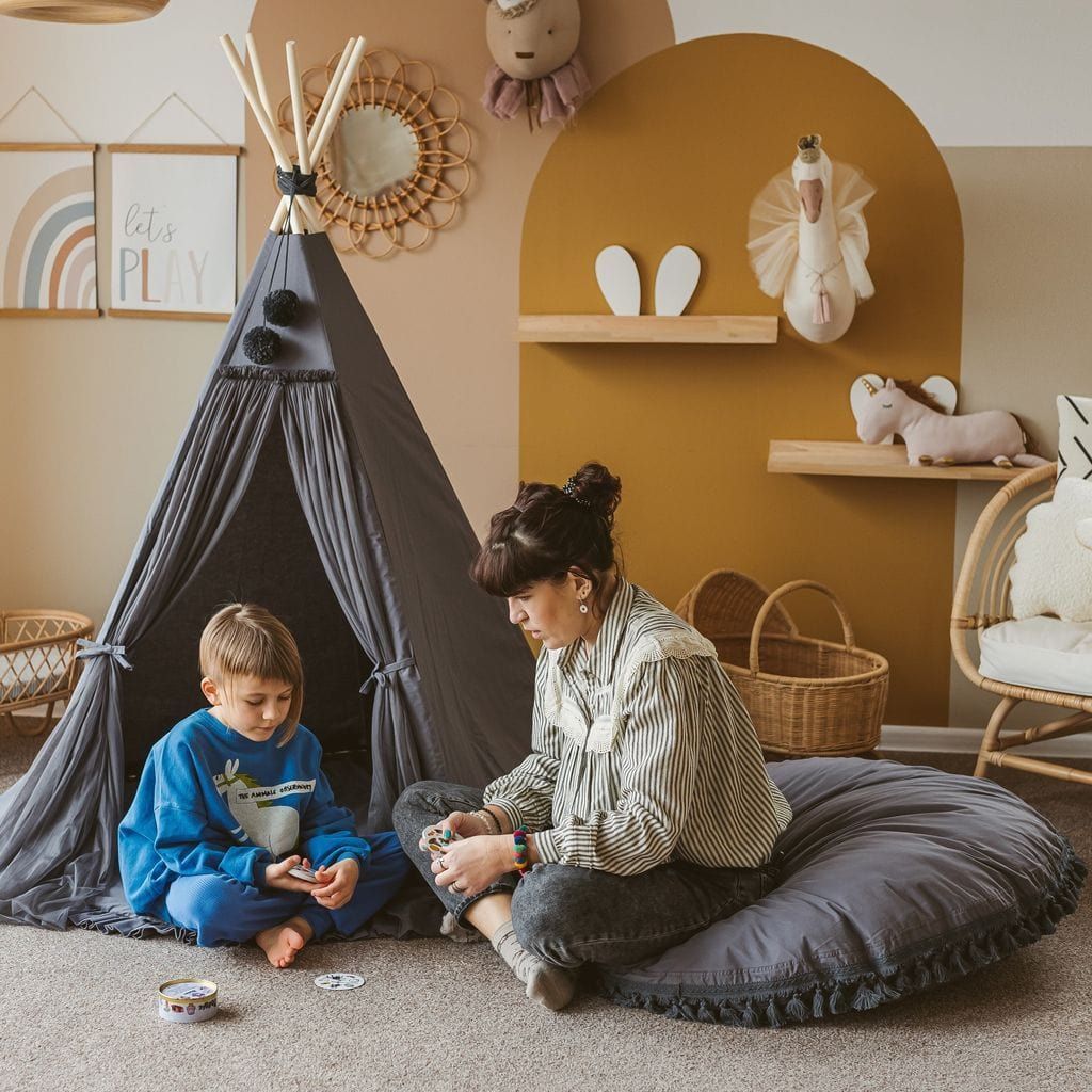 MINICAMP Large Floor Cushion With Tassels in Grey - The Online Toy Shop6