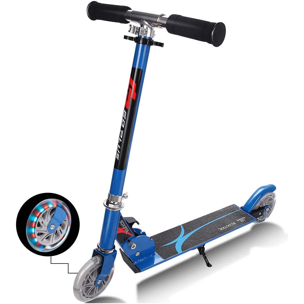 Kids Aluminum Folding Stunt Scooter with LED Wheels-Blue