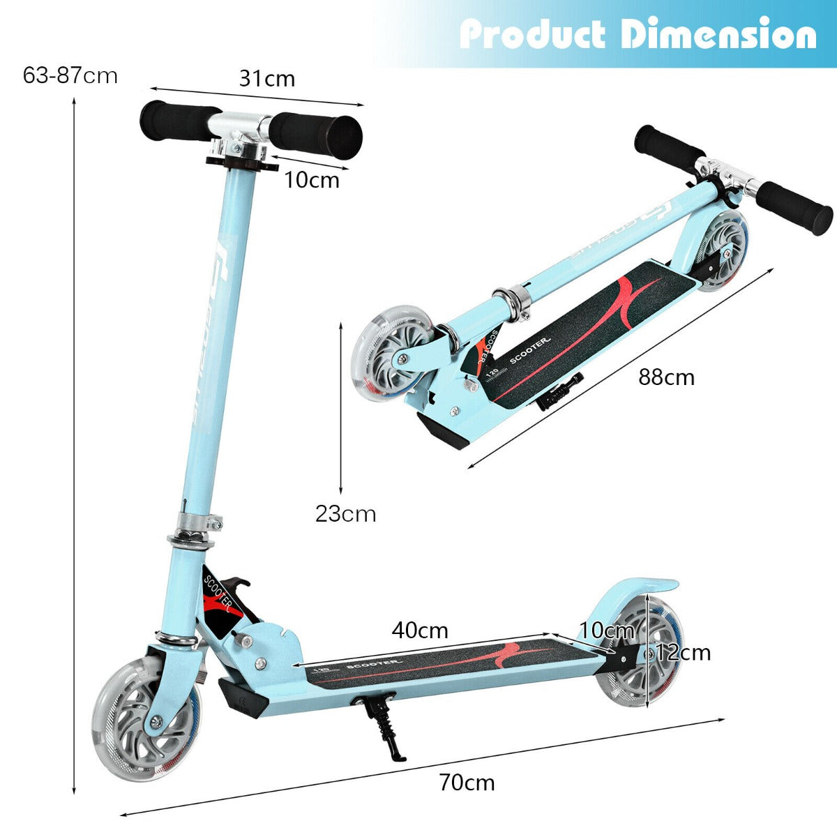 Kids Aluminum Folding Stunt Scooter with LED Wheels-Navy