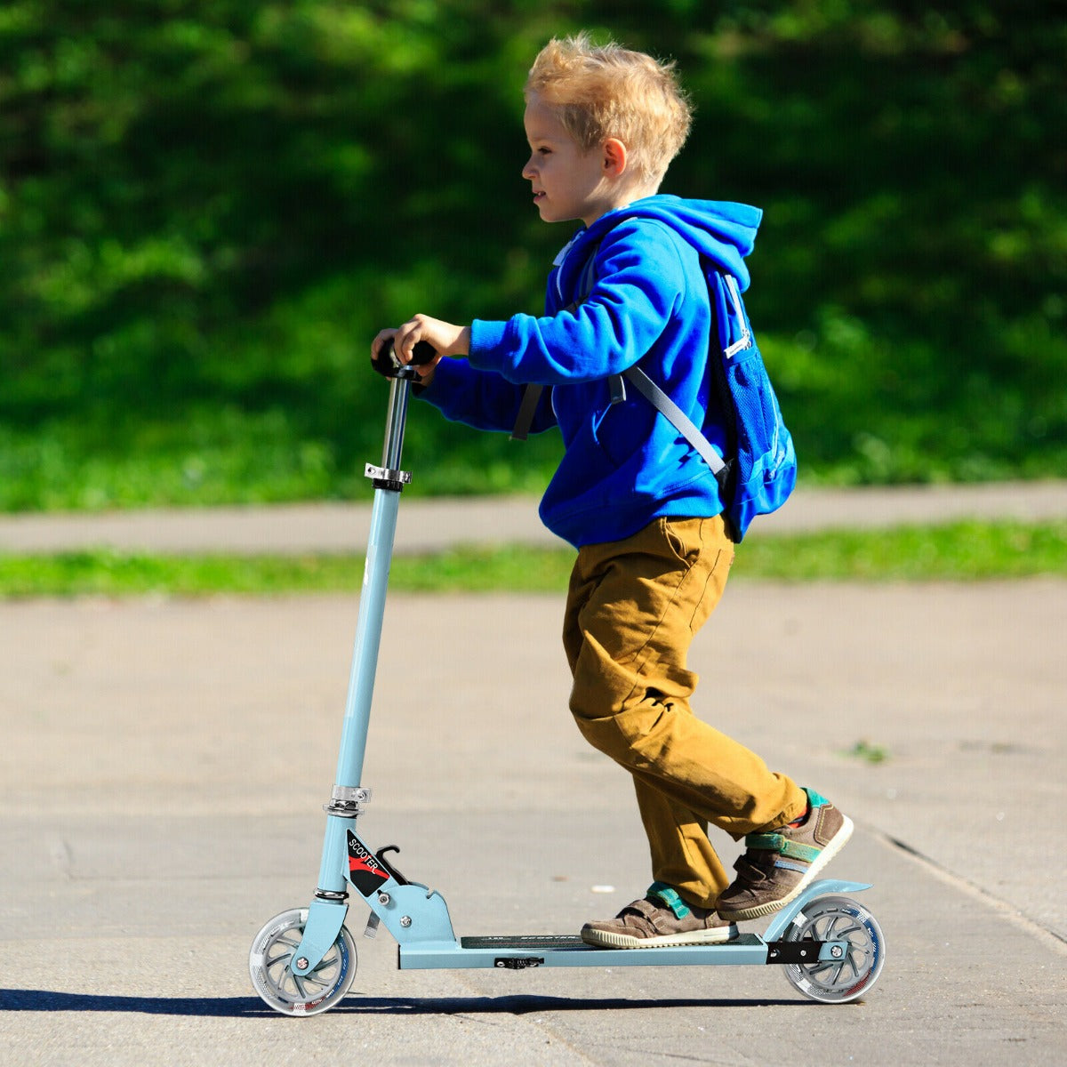 Kids Aluminum Folding Stunt Scooter with LED Wheels-Navy