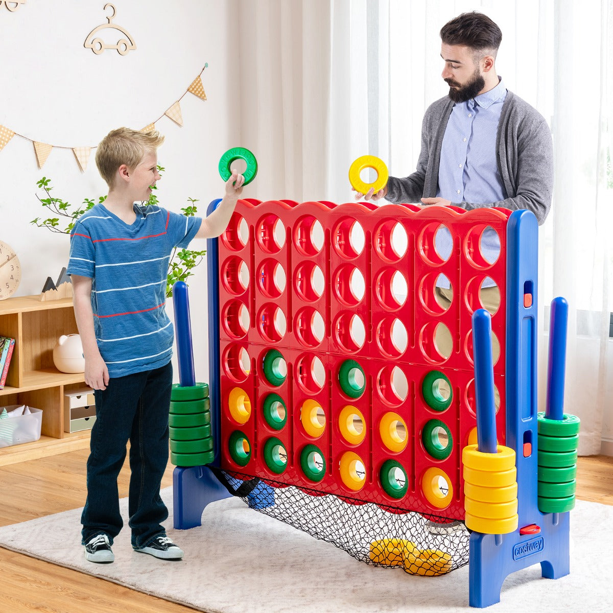 Jumbo 4-to-Score Giant Game Set with Carry Bag and Quick-Release Level for Kids Adults-Blue