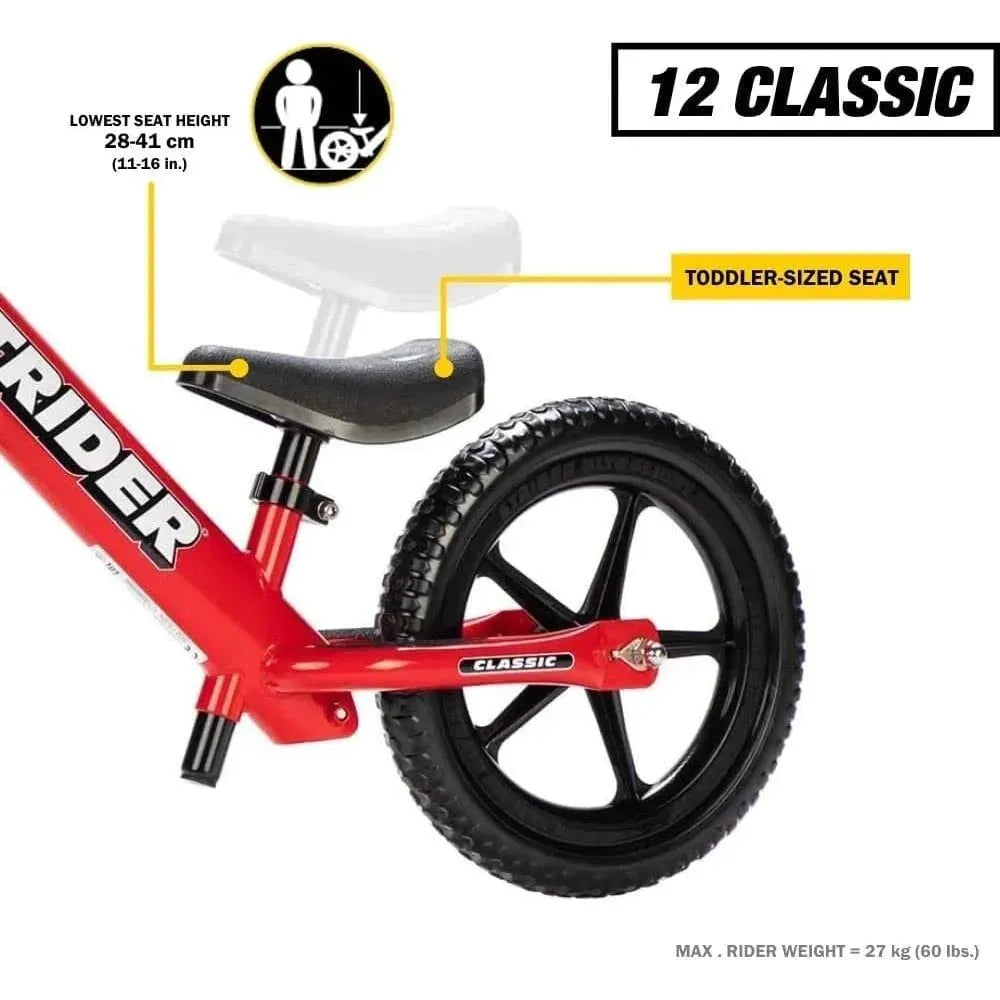 Strider Classic 12 inch Balance Bike - Green adjustable seat diagram