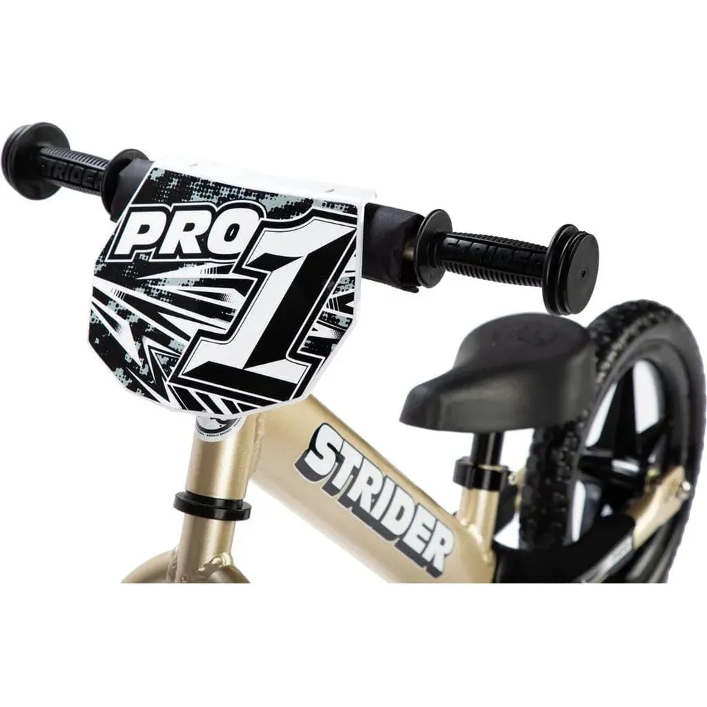 Strider Pro 12 inch Balance Bike - Gold with number plate