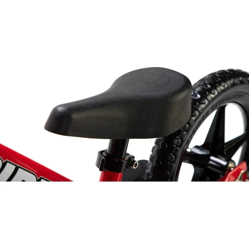 Strider Sport 12 inch Balance Bike - Red seat close up