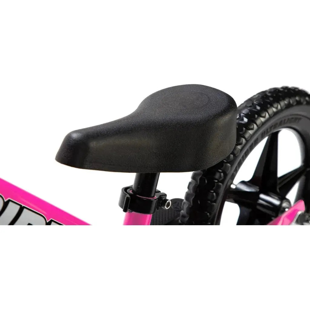 Strider Sport 12 inch Balance Bike - Pink seat close up