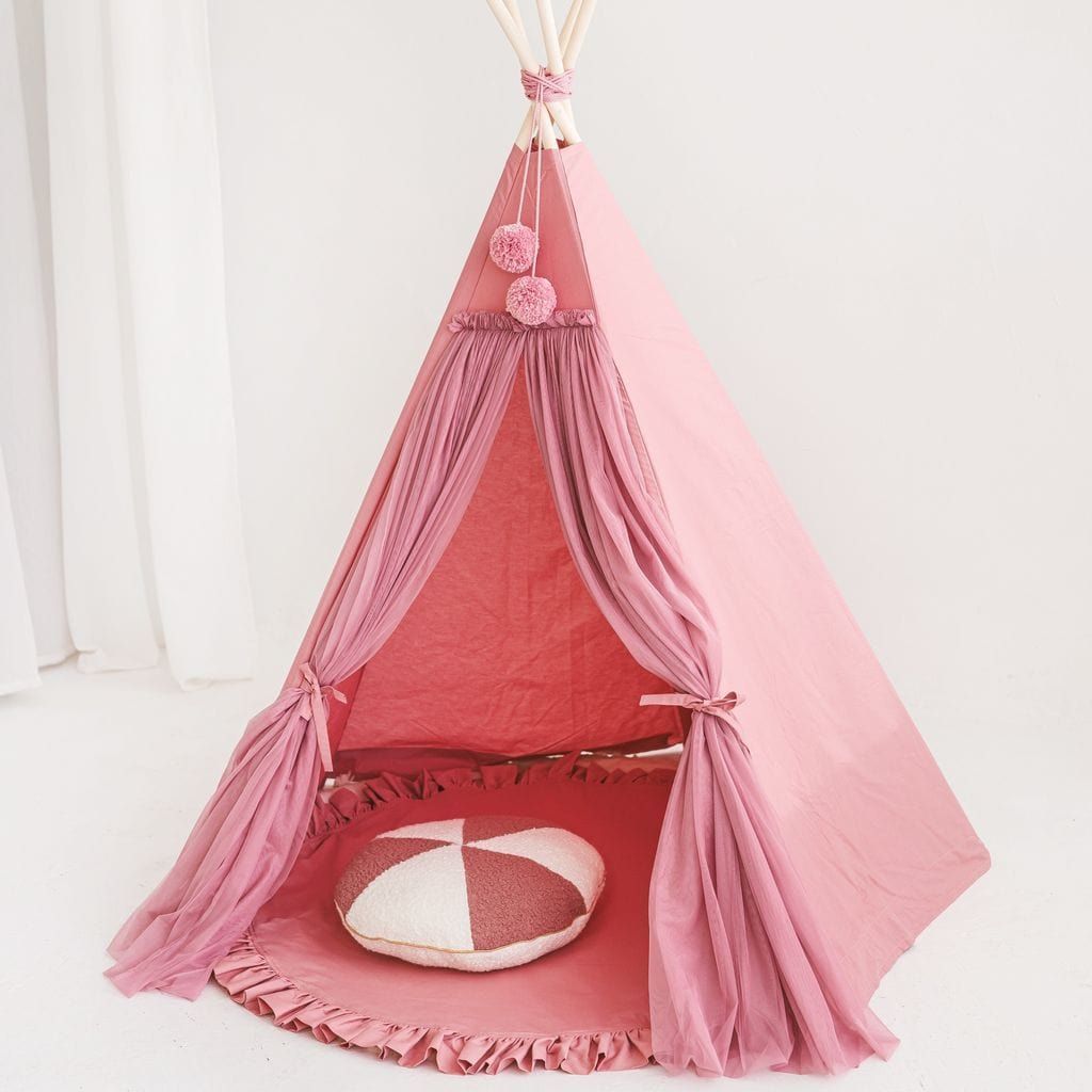 MINICAMP Fairy Kids Play Tent With Tulle in Rose with pink and white cushion inside