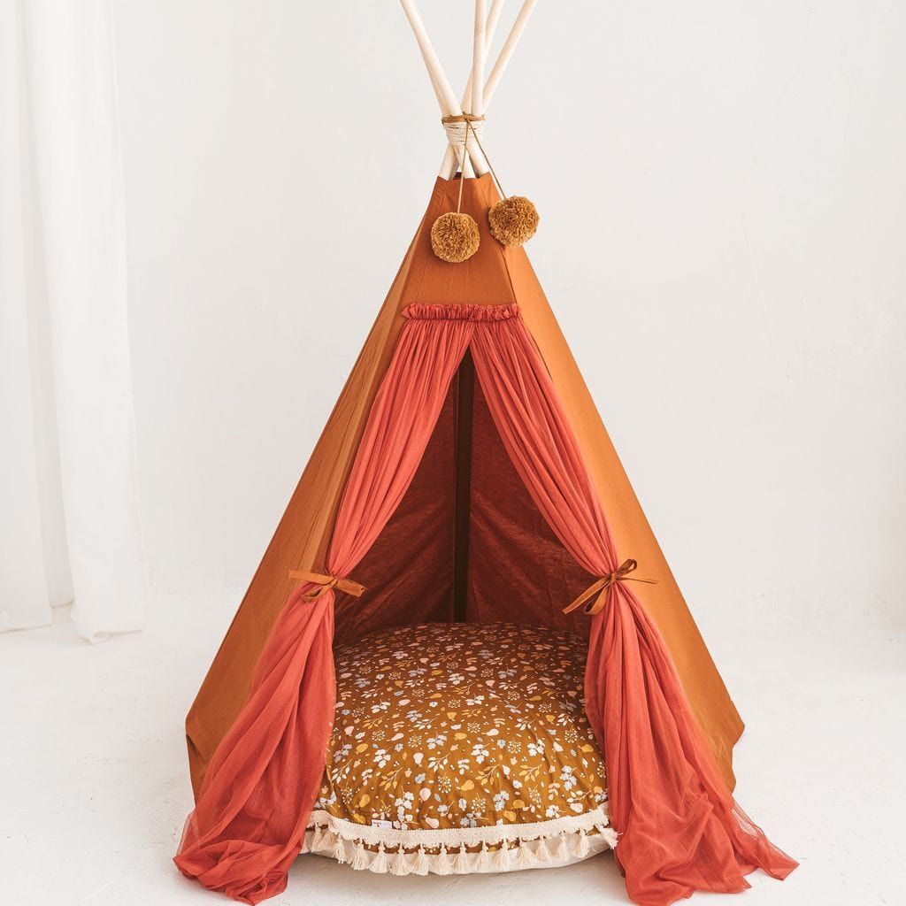 MINICAMP Fairy Kids Play Tent With Tulle in Cognac with cushion inside