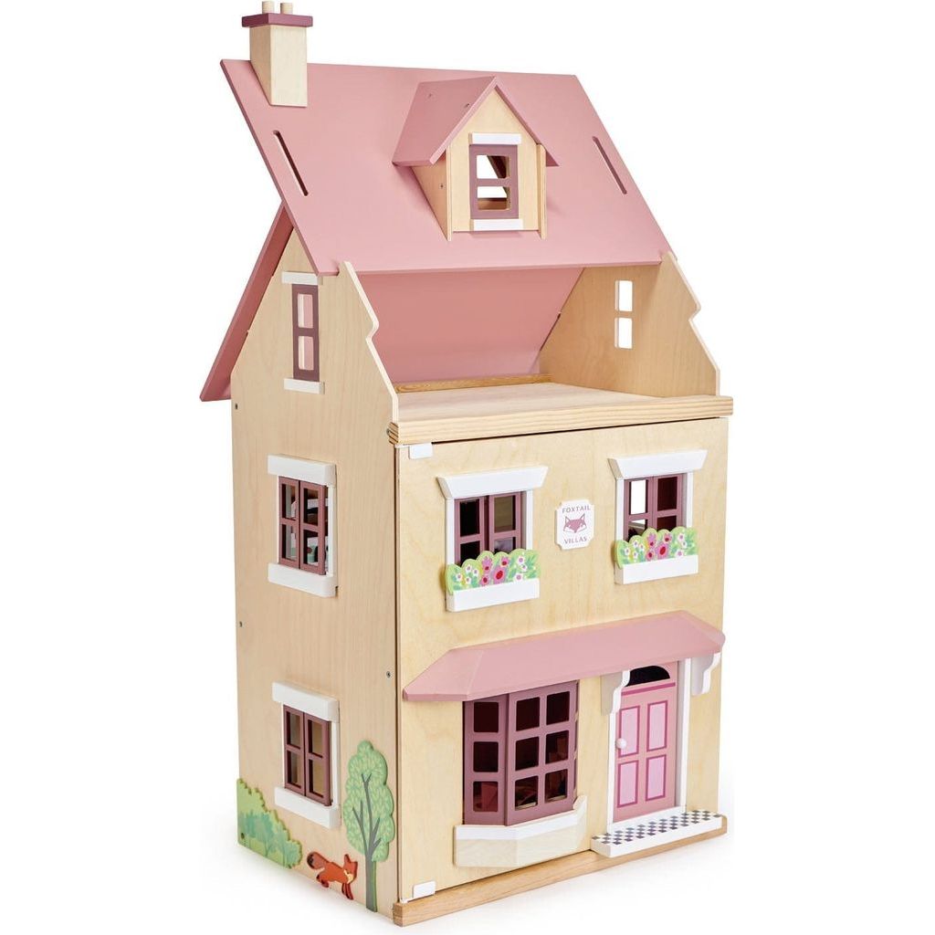 Tender Leaf Wooden Doll House Foxtail Villa + Furniture with roof open