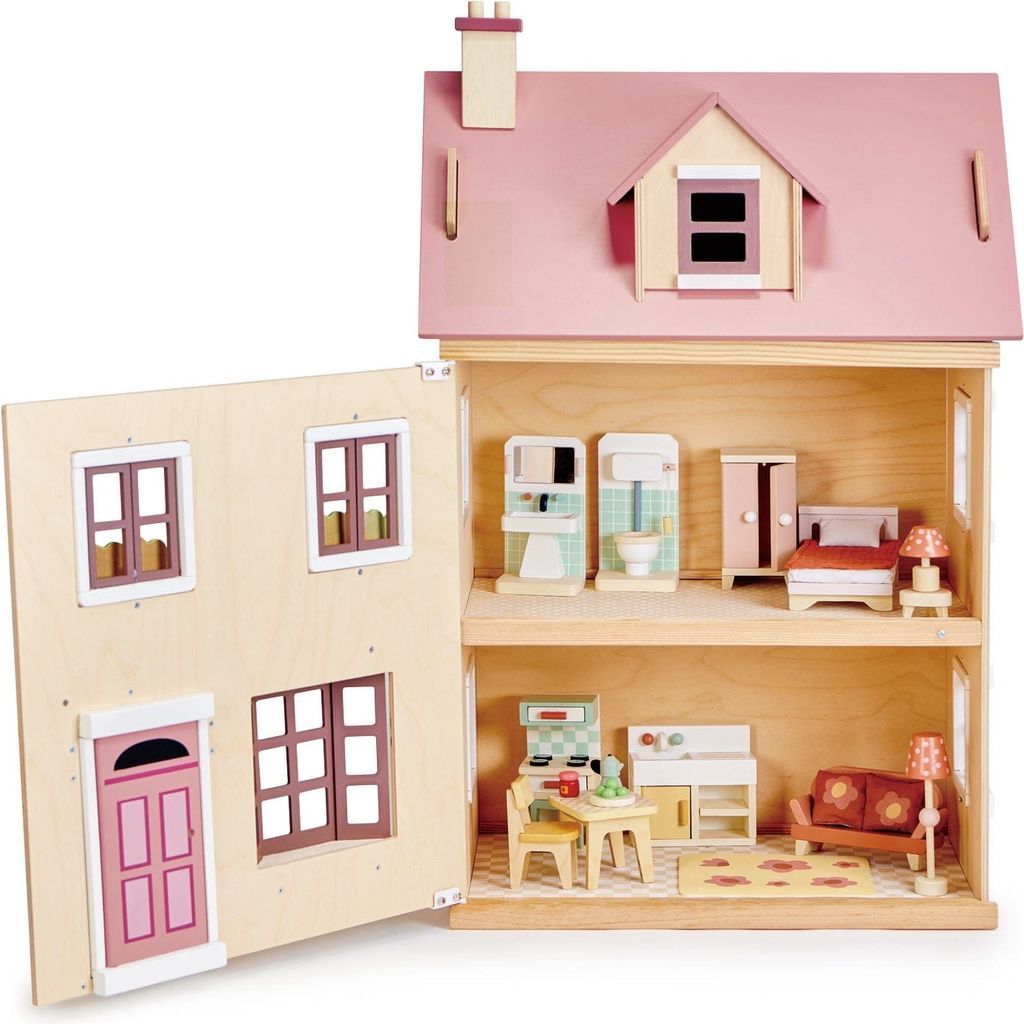 Tender Leaf Wooden Doll House Foxtail Villa + Furniture with front open