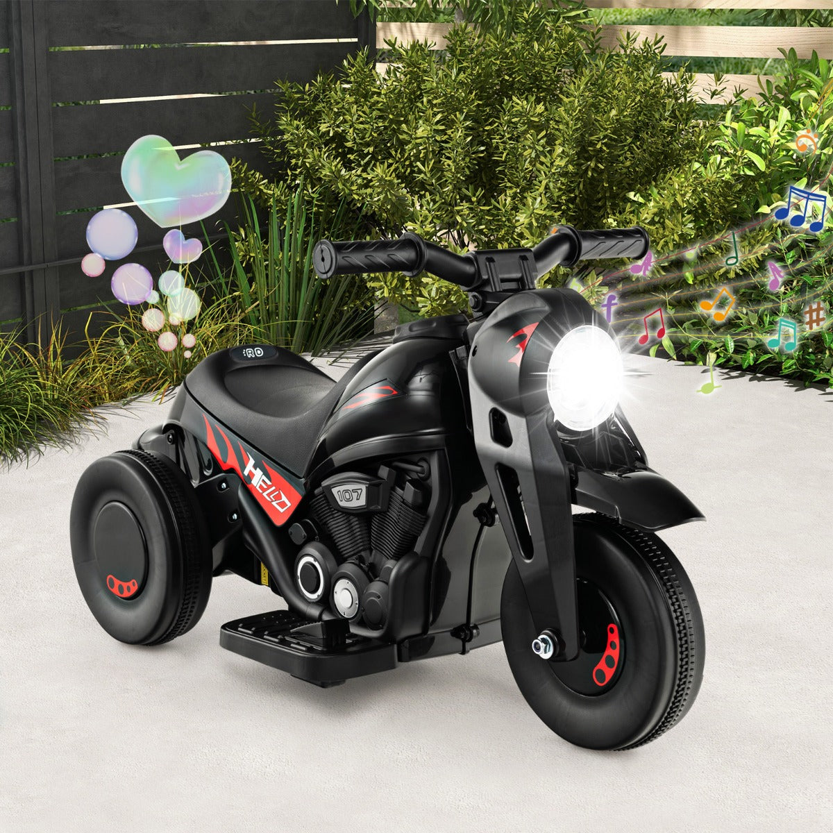 6V Electric Kid Ride on Motorcycle with Bubble Maker-Black