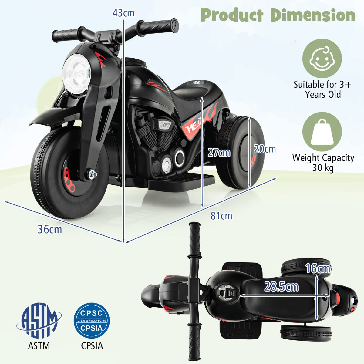 6V Electric Kid Ride on Motorcycle with Bubble Maker-Black