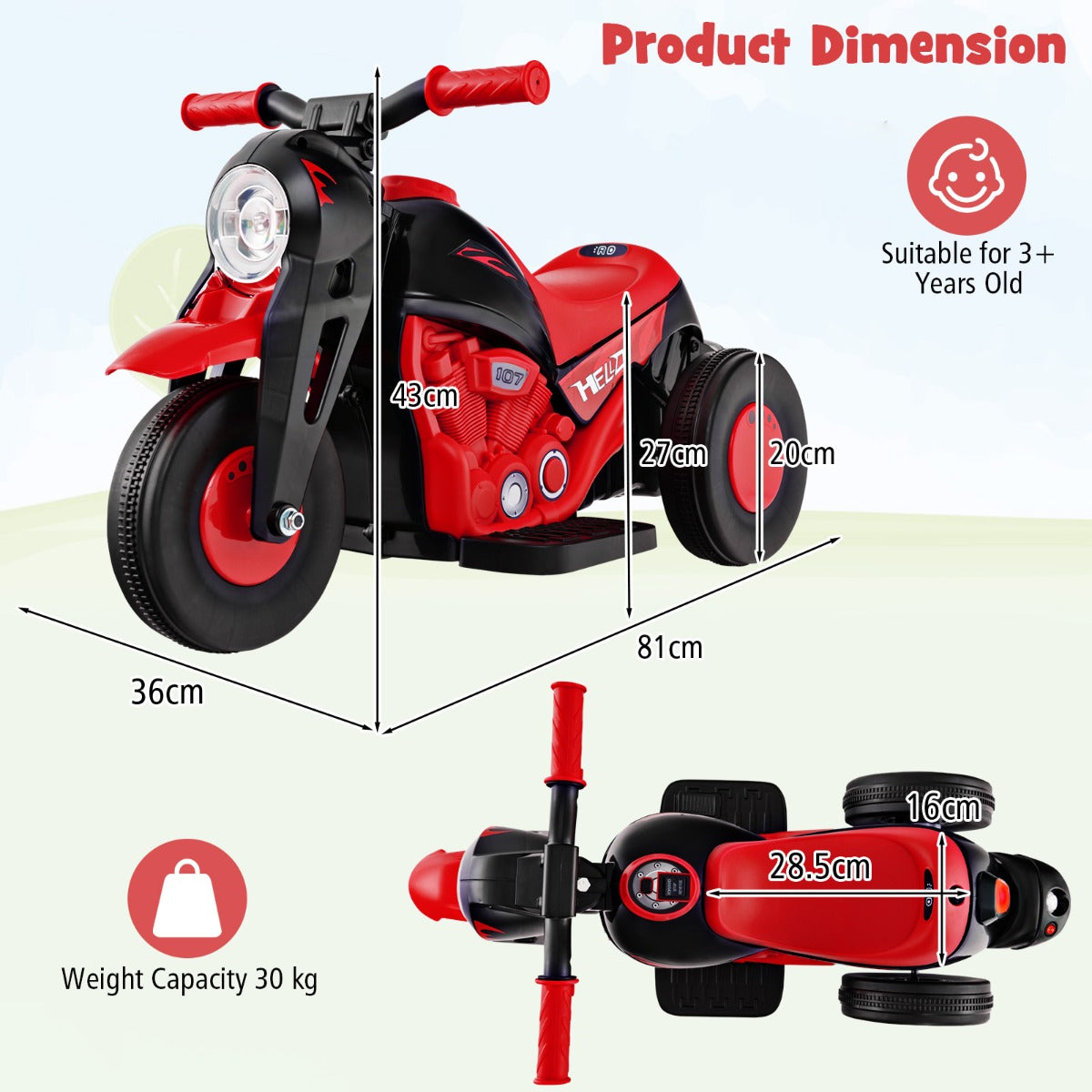 6V Electric Kid Ride on Motorcycle with Bubble Maker-Red