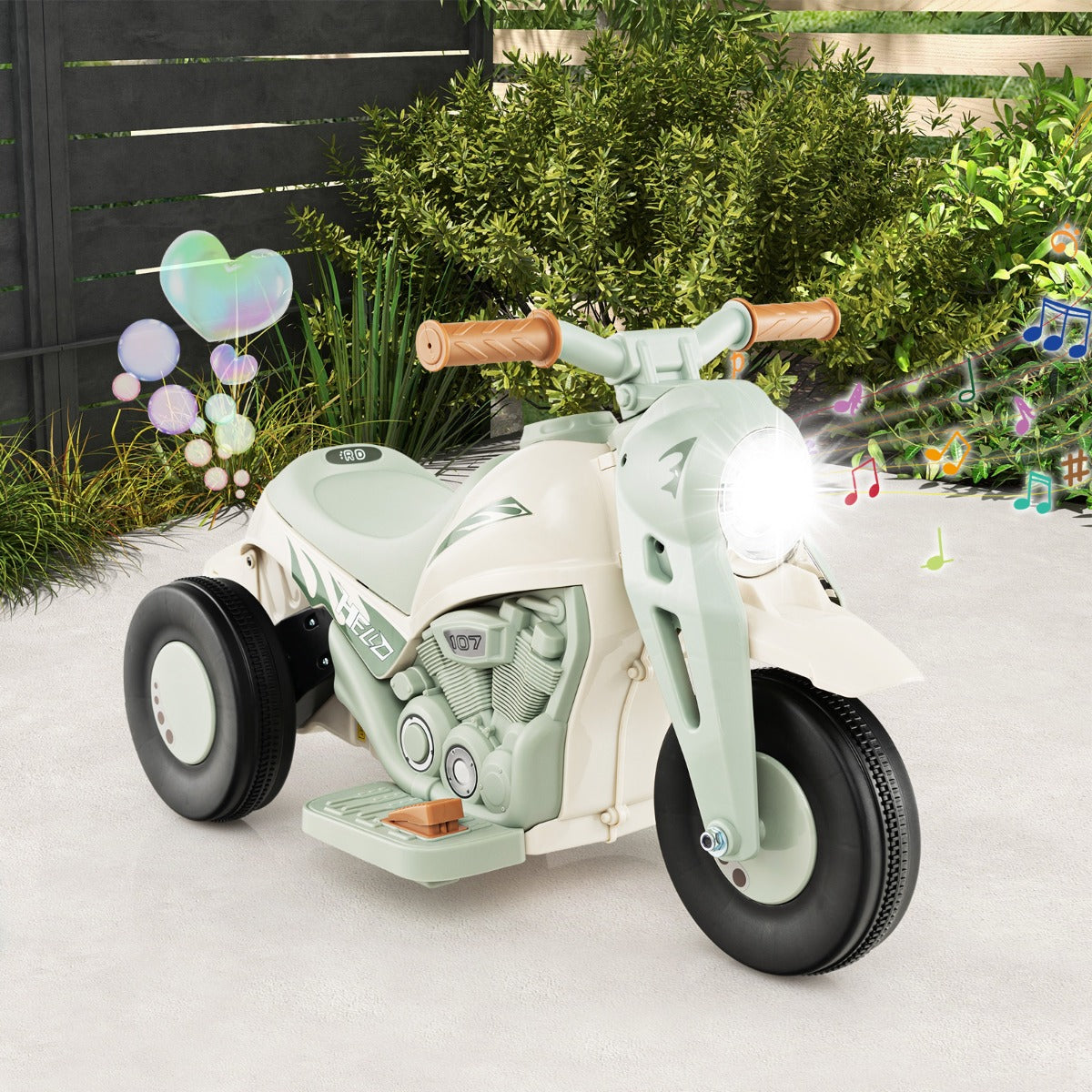 6V Electric Kid Ride on Motorcycle with Bubble Maker-Beige