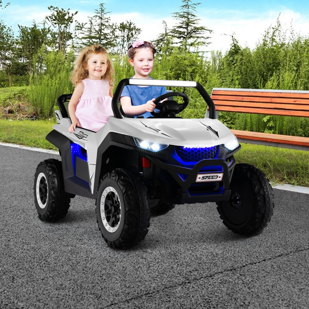 12V Battery Powered Electric Car 2-Seater Kids Ride on UTV-White