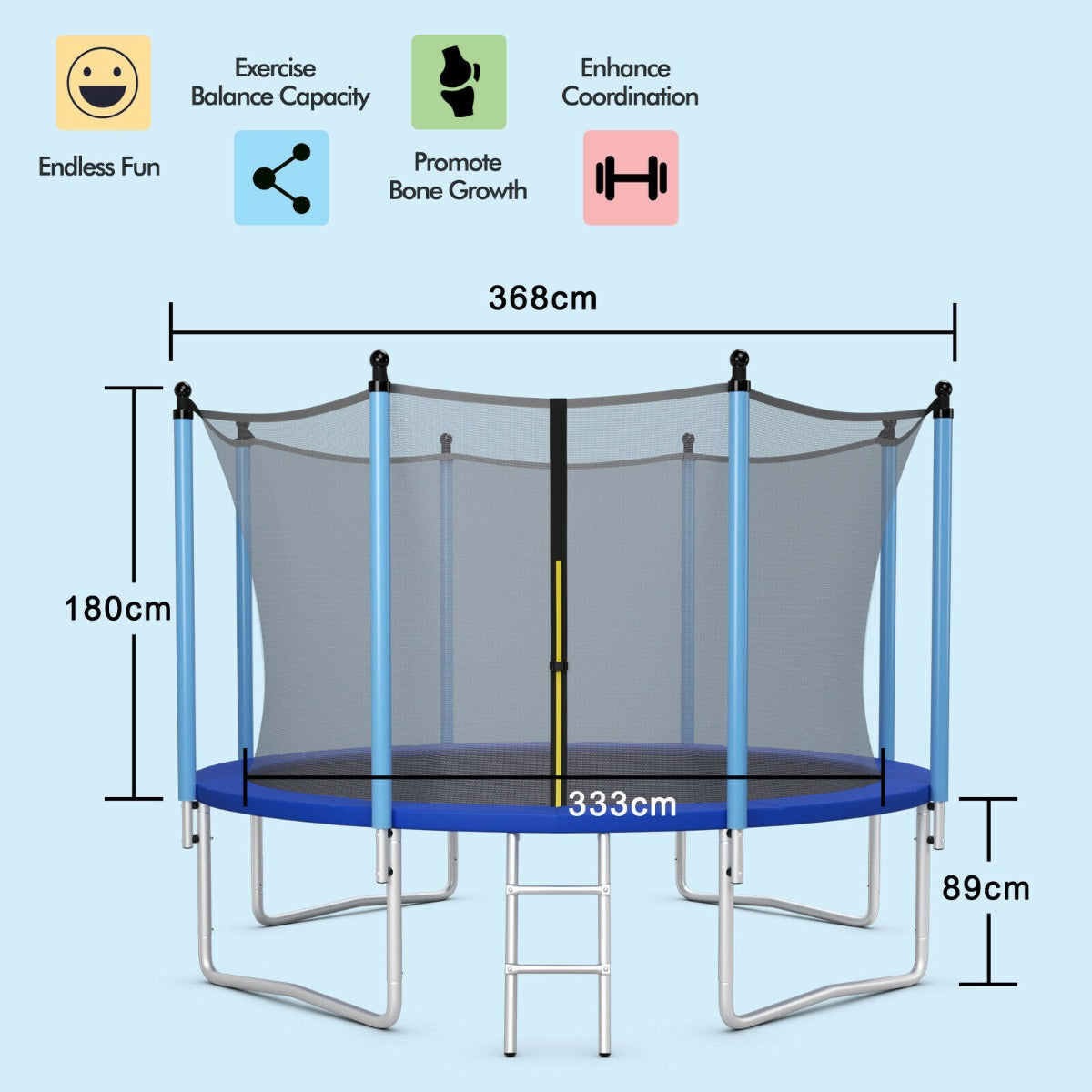 8/10/12FT Outdoor Trampoline with Enclosure Net and Ladder-12FT