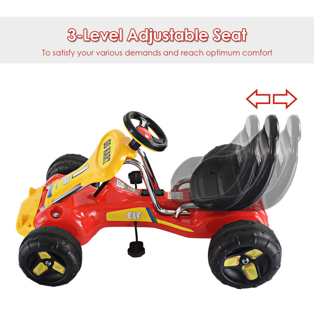 Kids Pedal Go Cart with Adjustable Seat and Non-Slip Wheels-Red