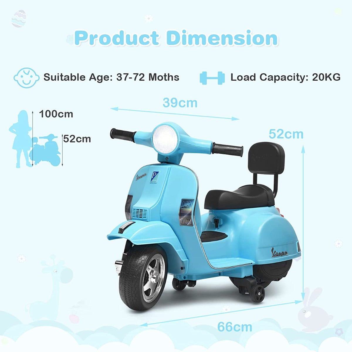 Kids 6V Battery VESPA Compatible Electric Motorbike with Training Wheels