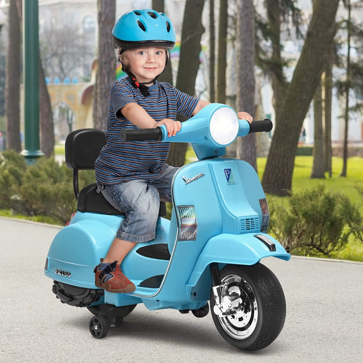 Kids 6V Battery VESPA Compatible Electric Motorbike with Training Wheels