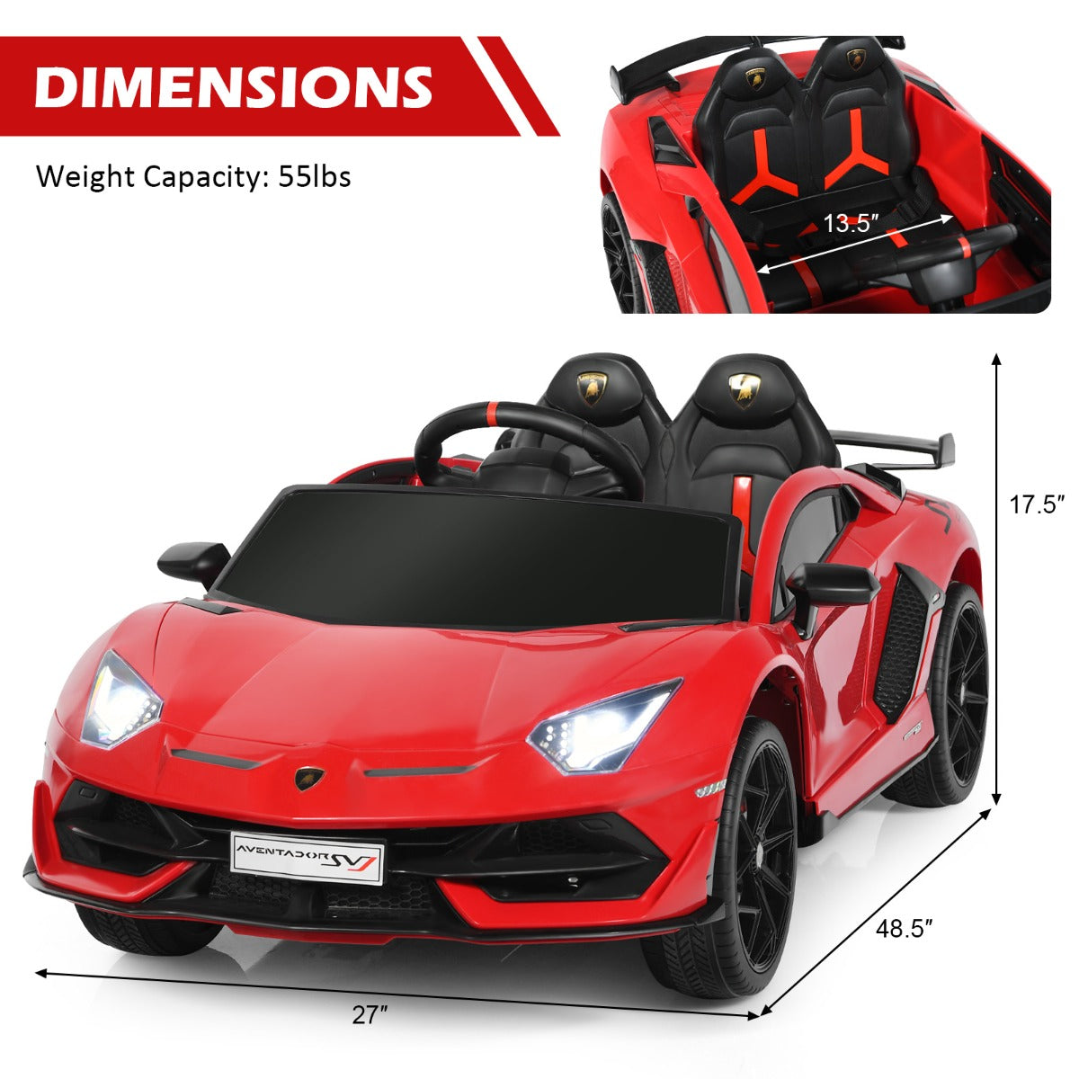 12V Kids Electric Ride on Car with Remote Control and Music-Red