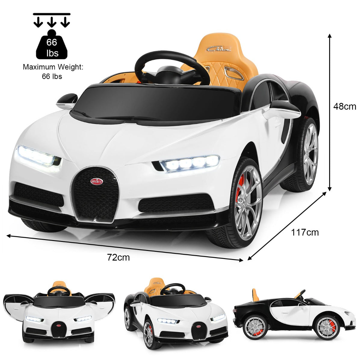 12V Kids Licensed Battery Powered Vehicle with Remote Control-White