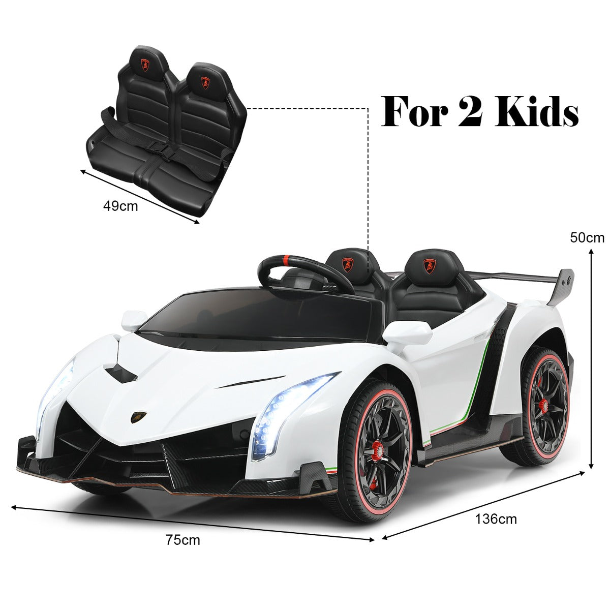 Kids Ride On Car with 2.4G Remote Control-White