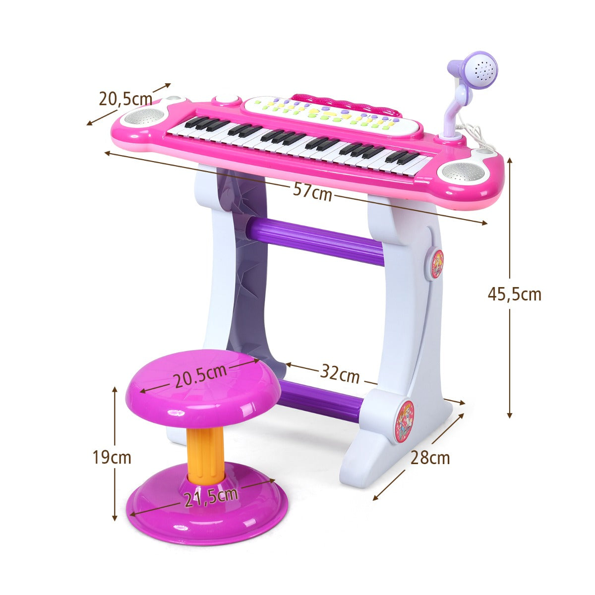 37 Keys Children's Stand Keyboard with Microphone and Light-Pink