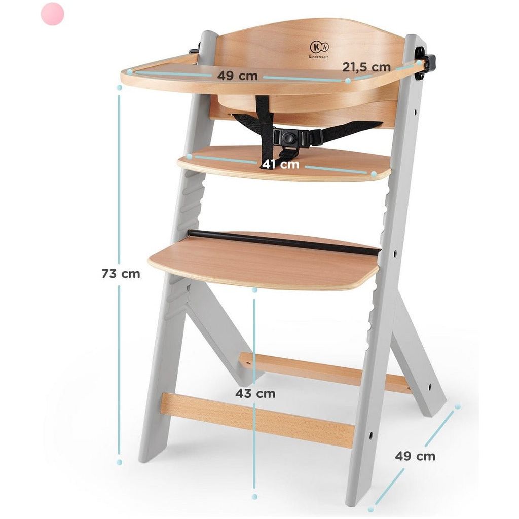 Kinderkraft Enock High Chair - Grey Wood dimensions